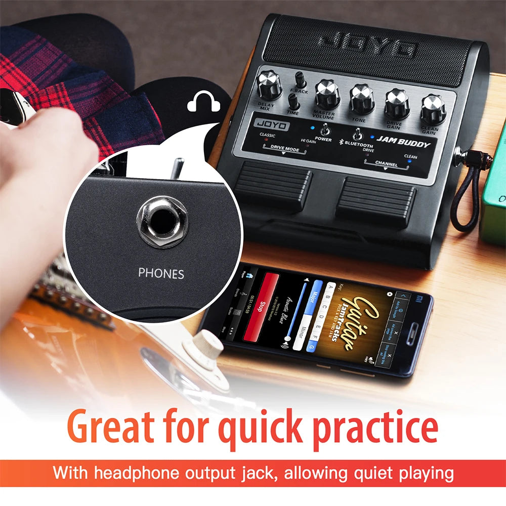 JOYO JAM BUDDY Portable Guitar Amplifier & Pedal 2 in 1 Rechargeable Bluetooth Guitar Practice Amp with Footswitch