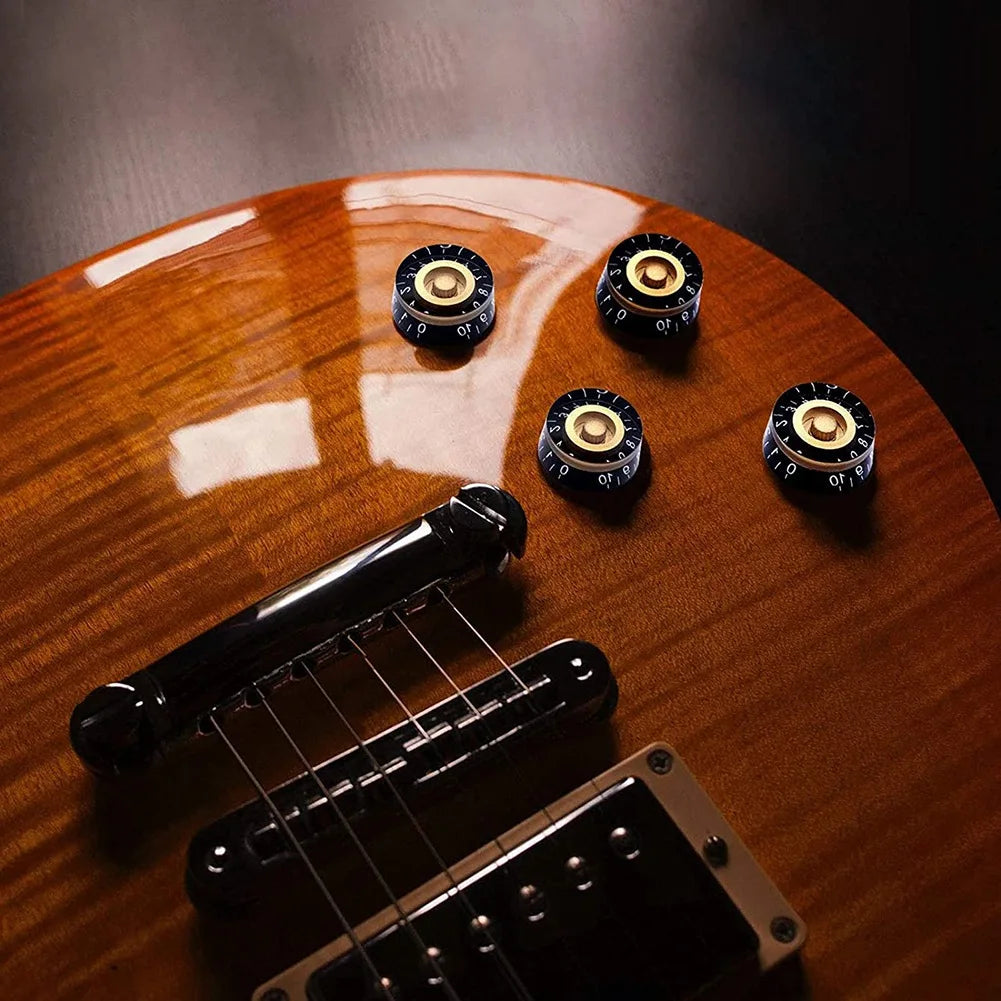 MiniGuitarBR Guitar Parts - 4Pcs Volume Tone Speed Control Knobs for Les Paul LP Style B Electric Guitar Parts, Transparent Golden