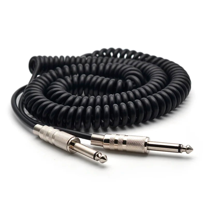 MiniGuitarBR Guitar Parts - Black Guitar Spring Cable 6.5mm to 6.5mm Male to Male Spring Audio Cable