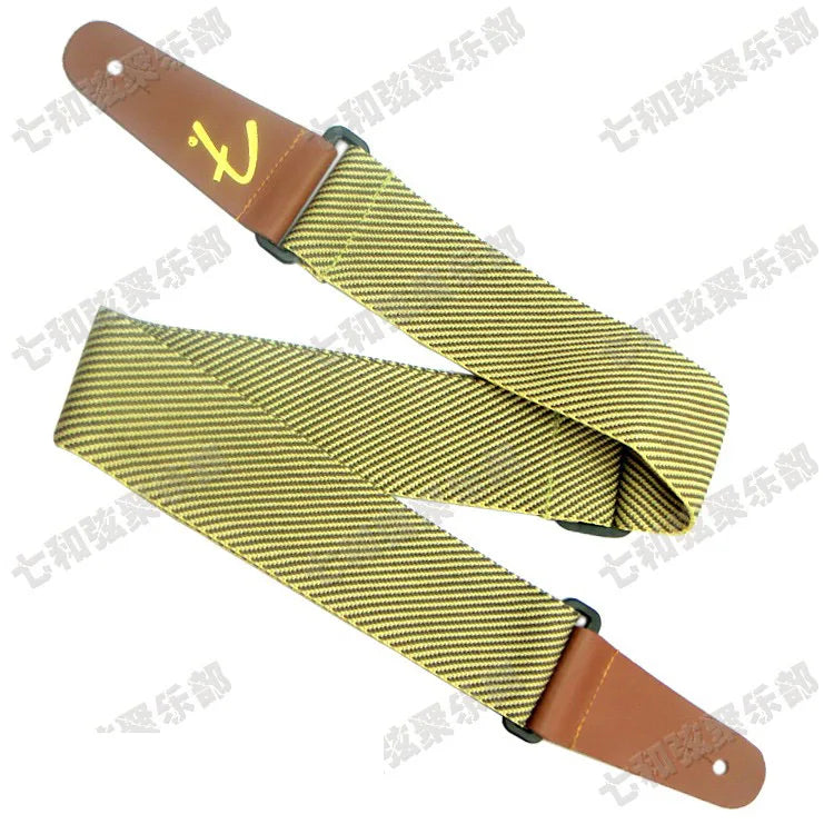 Yellow twill Guitar Strap Adjustable Comfortable Acoustic Electric Folk Bass Guitar,Leather Head Guitar Strap