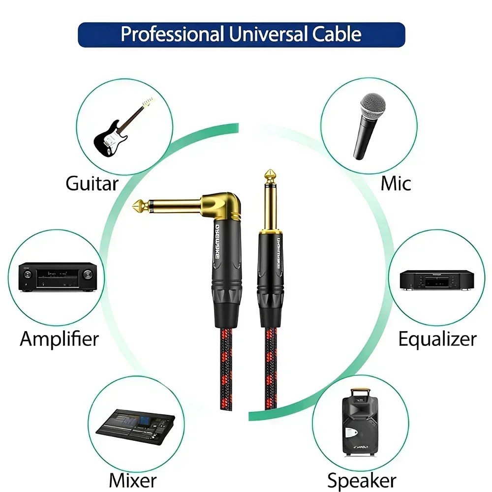 MiniGuitarBR Guitar Parts - Jack 6.35 mm Mono Cable Gold Plated Guitar Cable Male to Male Cotton Braided Instrument Cable for Guitar Bass keyboard