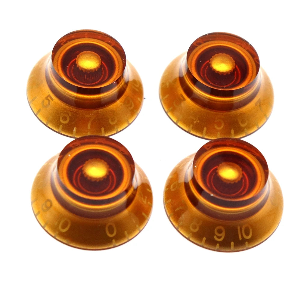 MiniGuitarBR Guitar Parts - 4 Pcs Guitar Bass Top Hat Bell Speed Knobs for Les Paul SG Amber Guitar Knobs Brown