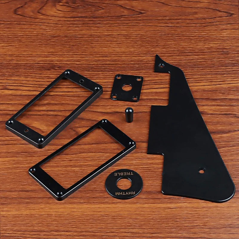 MiniGuitarBr Guitar Parts - 1Ply Black Pickguard Back Plate Screws Set & Humbucker Pickup Ring & Switch Ring Fit Les Paul Pickguard Replacement