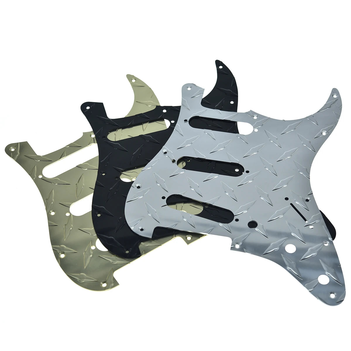 MiniGuitarBR Guitar Parts - 11 Hole Diamond Plate Modern Strat SSS Guitar Pickguard Metal Scratch Plate Fits for American/Mexican Fender Stratocaster