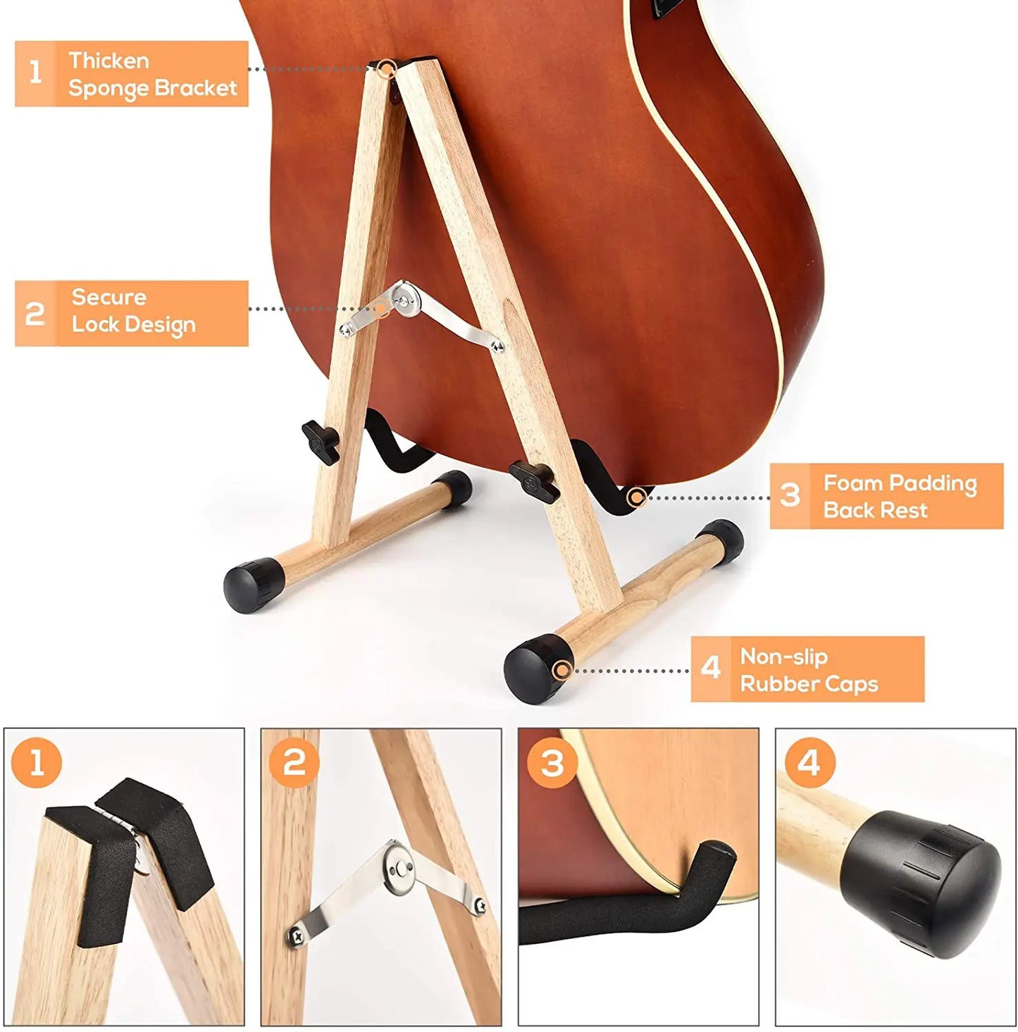 LEKATO Solid Wood Adjustable Electric Acoustic Guitar Bass Stand A-Frame Holder