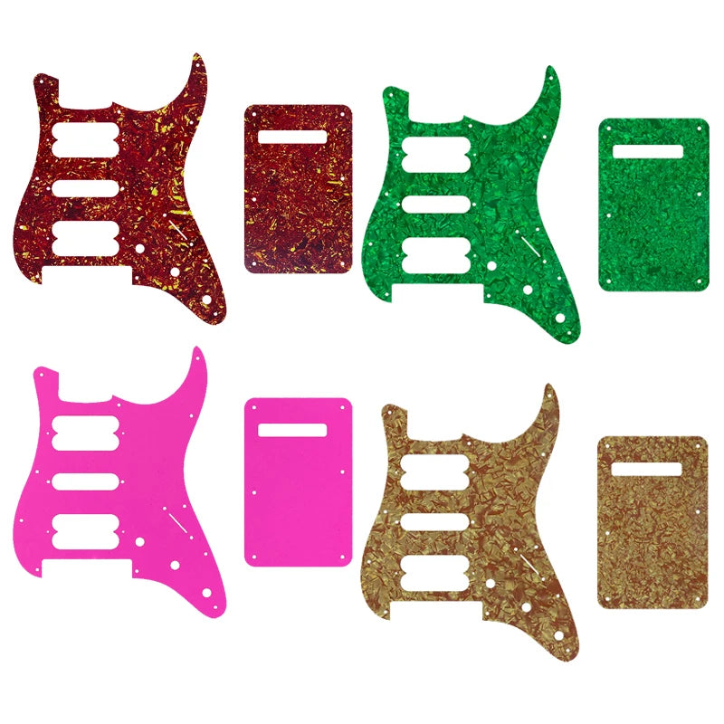 MiniGuitarBR Guitar Parts - Strat HSS Pickguard, 11 Screws For Fender Strat Floyd Rose Bridge Cut With HSH Pickups And Back Plate