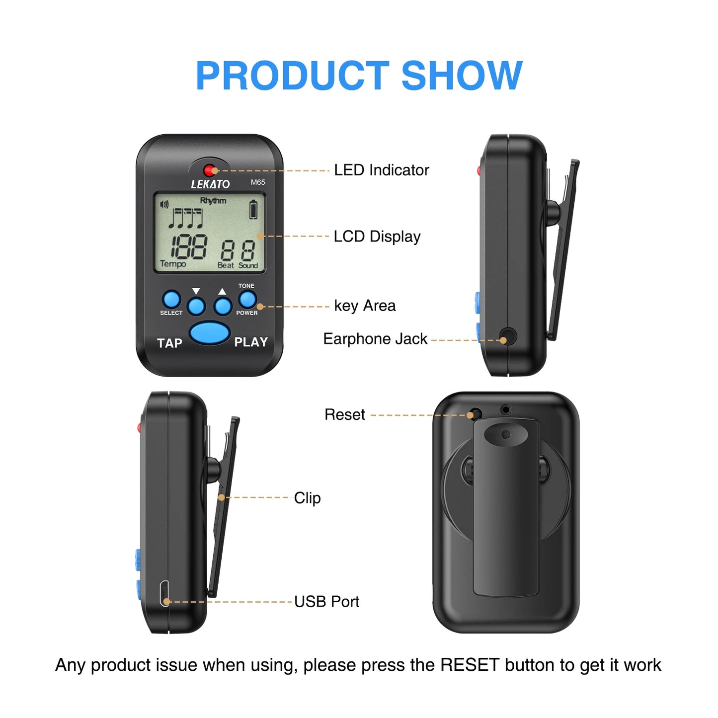 MiniGuitarBR Guitar Parts - Digital LCD Electronic Metronome Clip on for Piano Guitar Bass Flute Drum