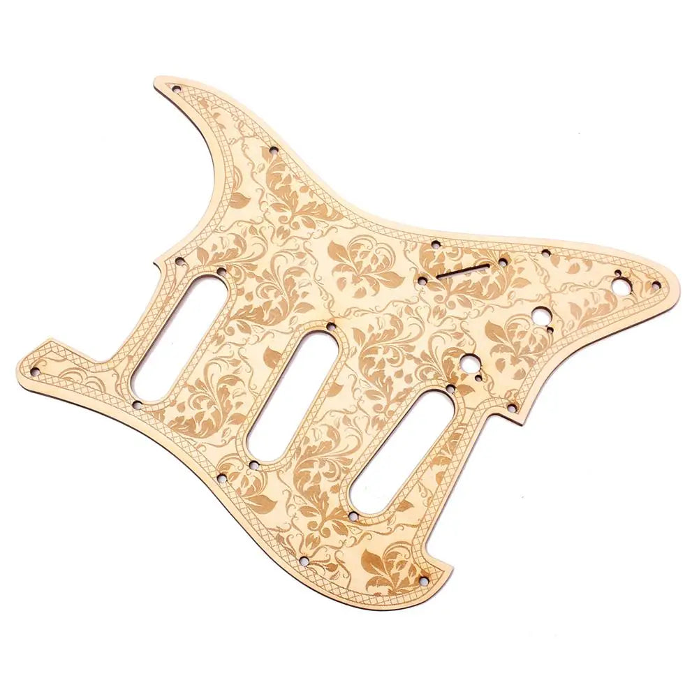 MiniGuitarBR - 11 Hole Maple Carving Pickguard Scratchplate Floral Style ST SSS Guitar Pickguard for Strat Wooden Scrach Plate for Stratocaster