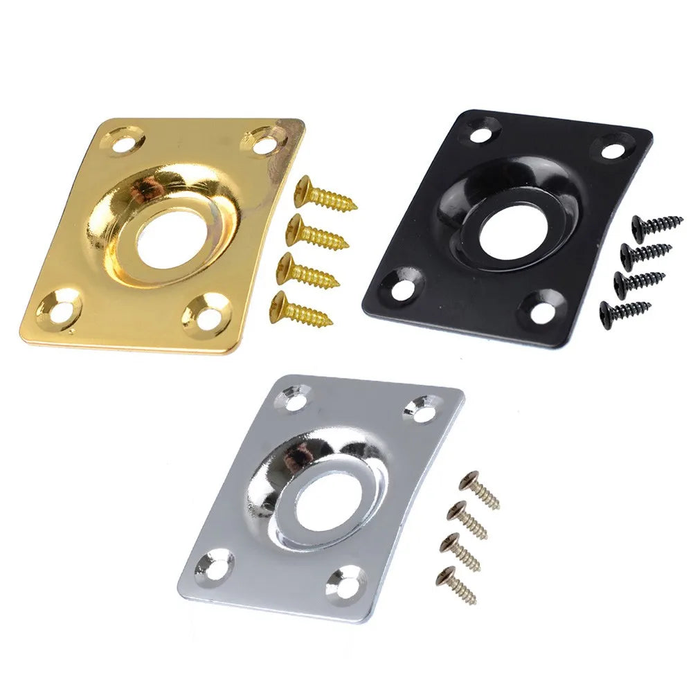MiniGuitarBR Guitar Parts - Jack Plate With Screws For Les Paul Tele Style Electric Guitar Chrome / Black / Gold