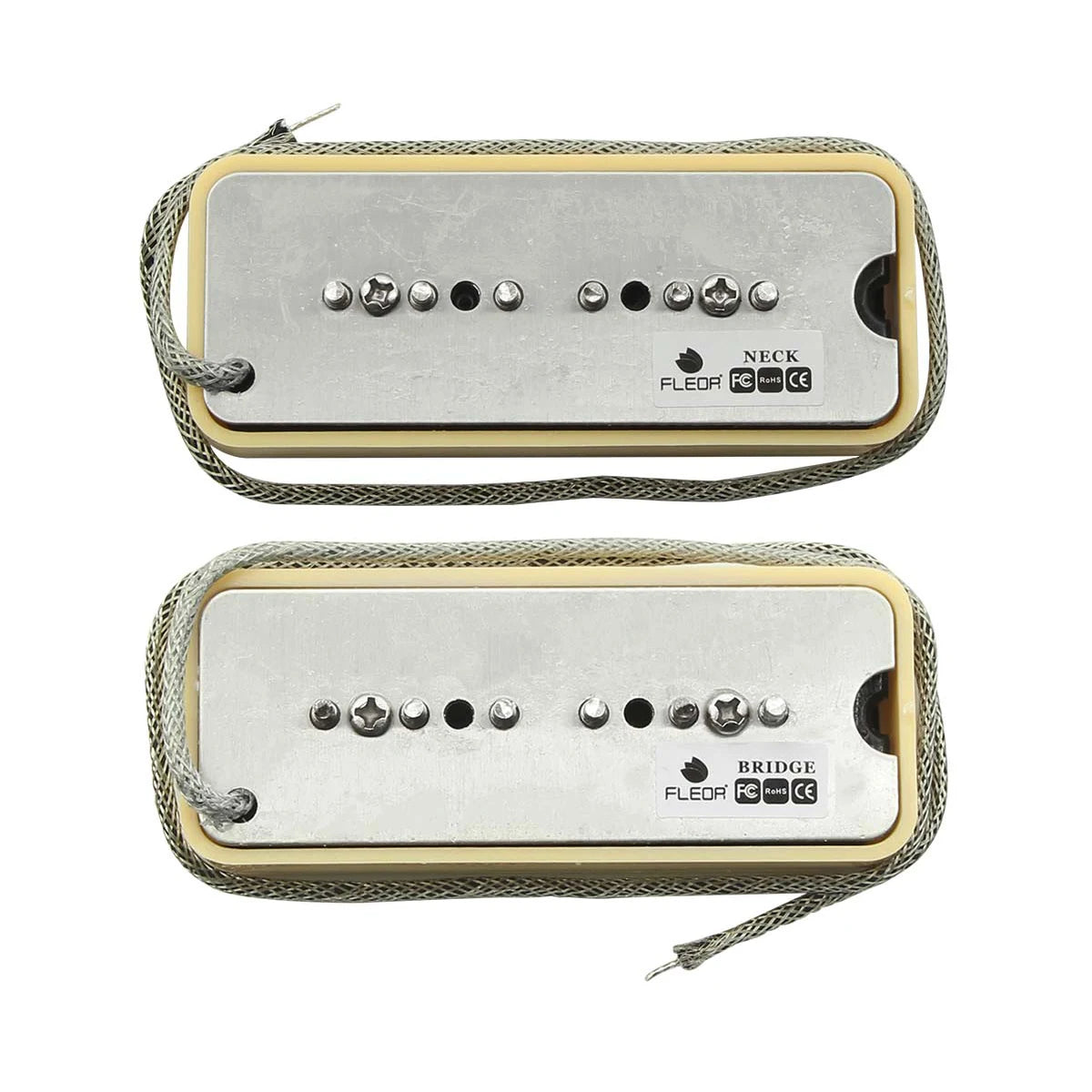 MiniGuitarBR Guitar Parts - Set of Vintage Alnico 5 Soapbar P90 P 90 Pickup Guitar Neck & Bridge Pickups, Chrome/Black/Yellow Option