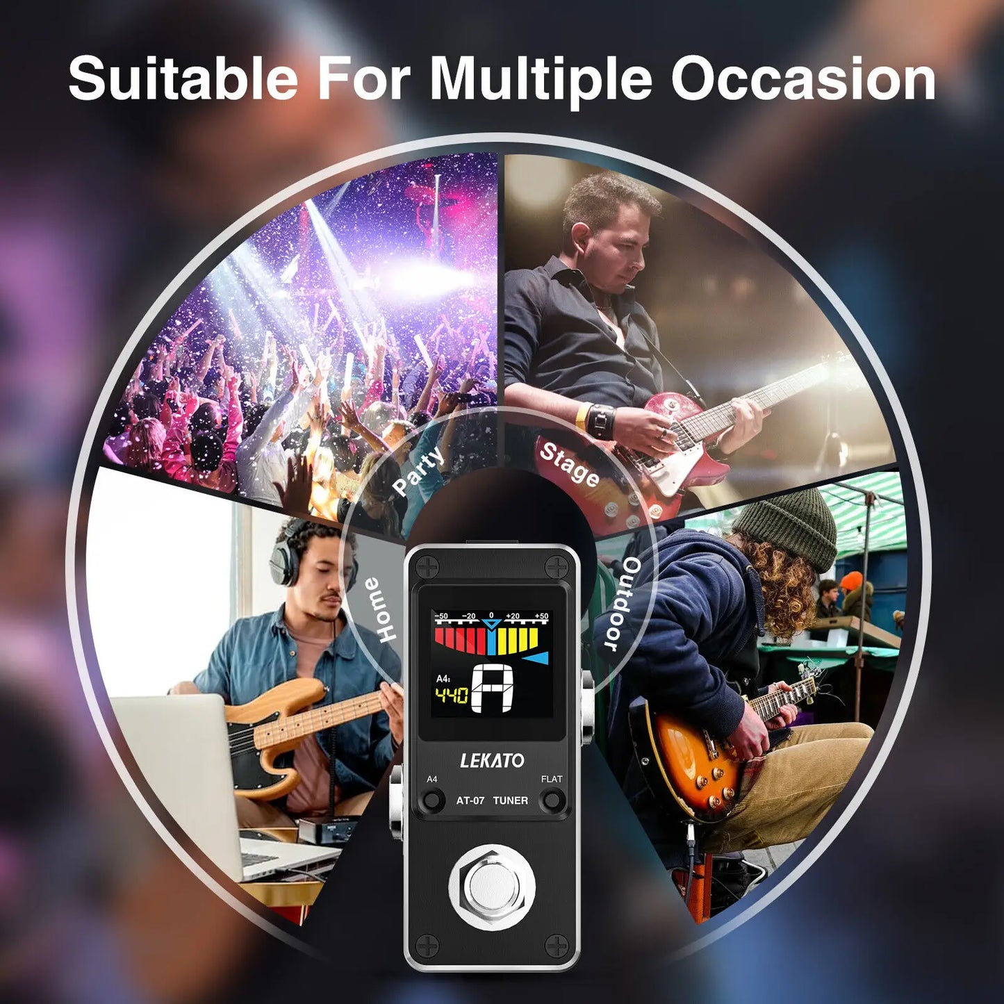 Lekato Guitar Effect Pedal Chromatic Tuning At-07 Tuner Pitch True Bypass 9V for Guitar Bass Violin Ukulele True Bypass