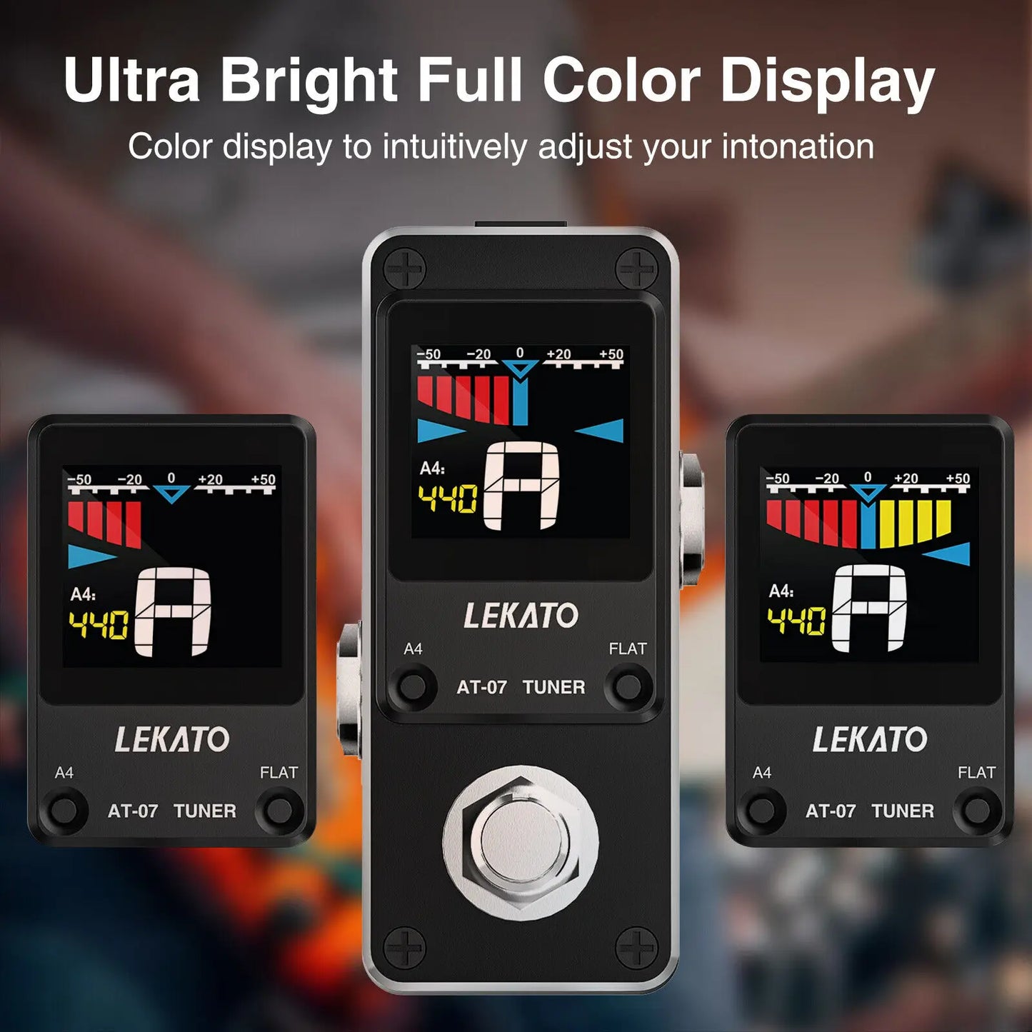 Lekato At-07 Tuner Pitch Guitar Effect Pedal Chromatic Tuning True Bypass 9V for Guitar Bass Violin Ukulele True Bypass
