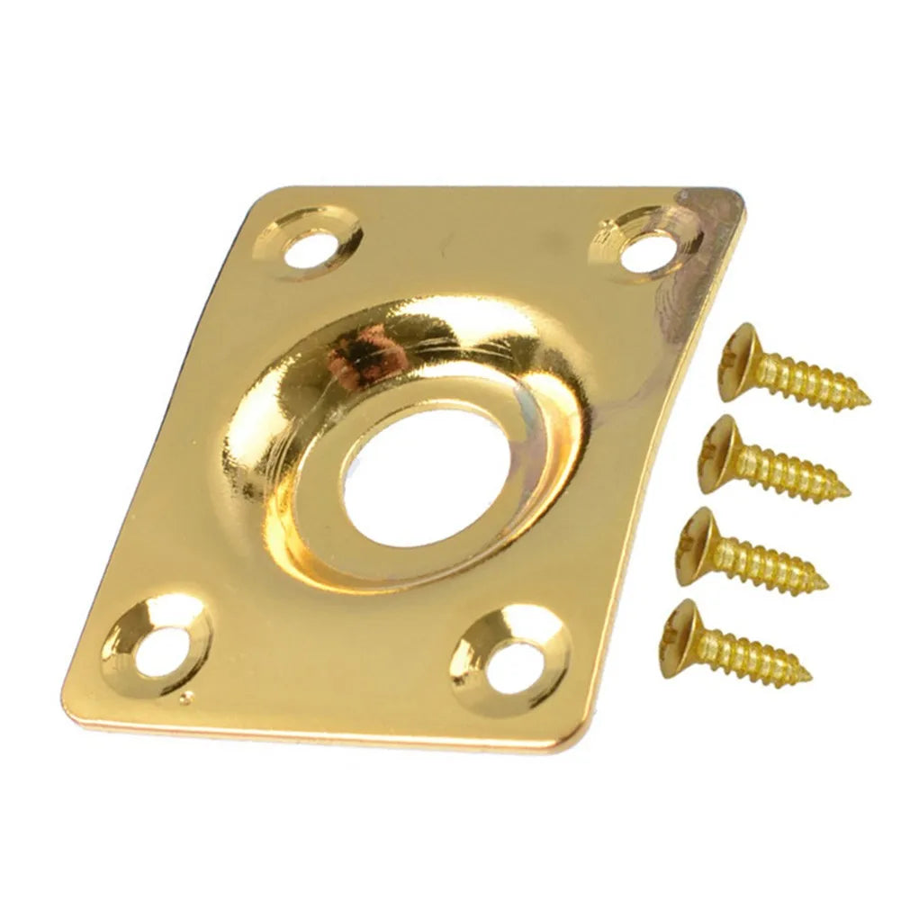 MiniGuitarBR Guitar Parts - Jack Plate With Screws For Les Paul Tele Style Electric Guitar Chrome / Black / Gold