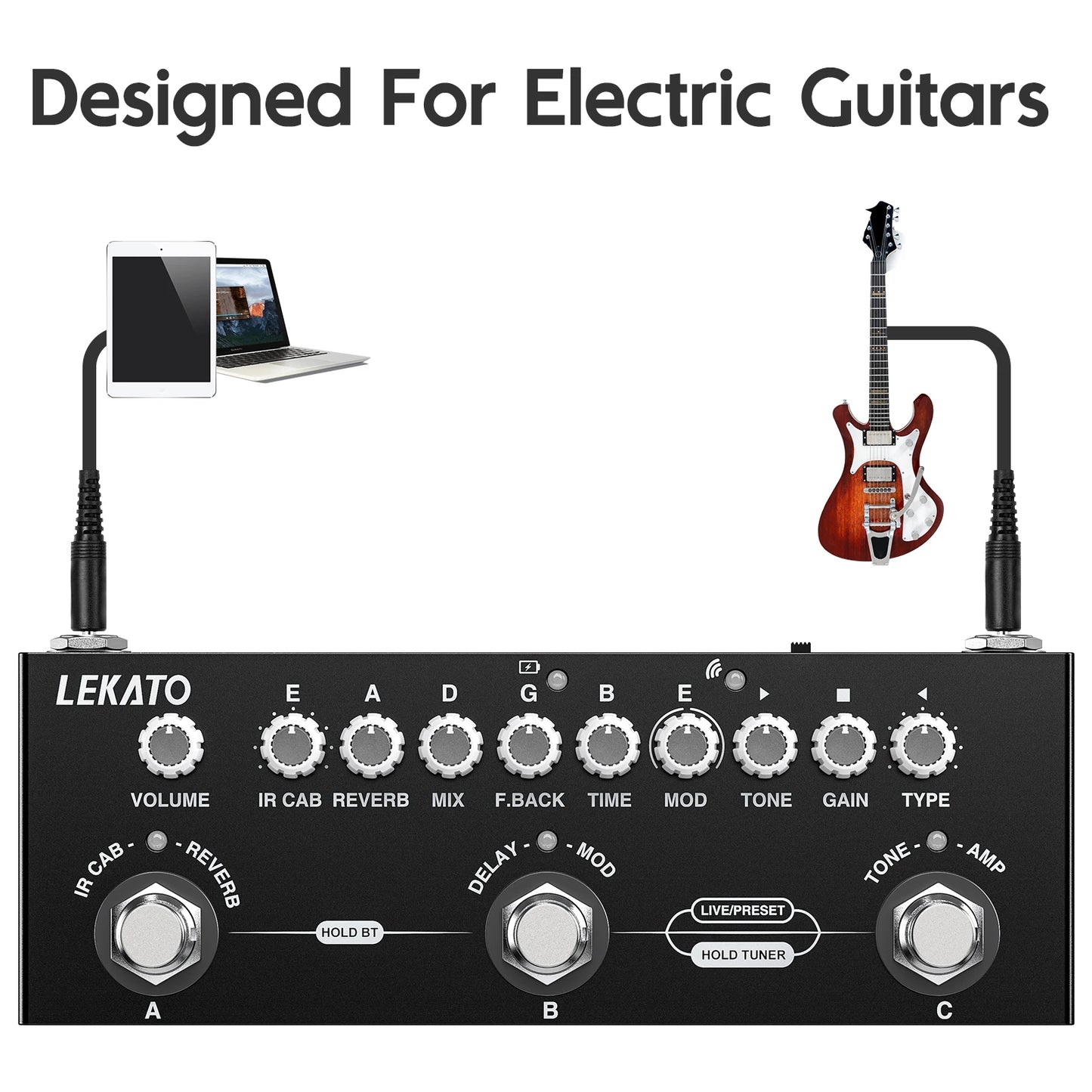 Lekato Cube Baby Multi Effects Pedal Electric Guitar Effect Pedal Chorus Tremolo Delay 8 Ir Cabinets Simulation Phaser Effect