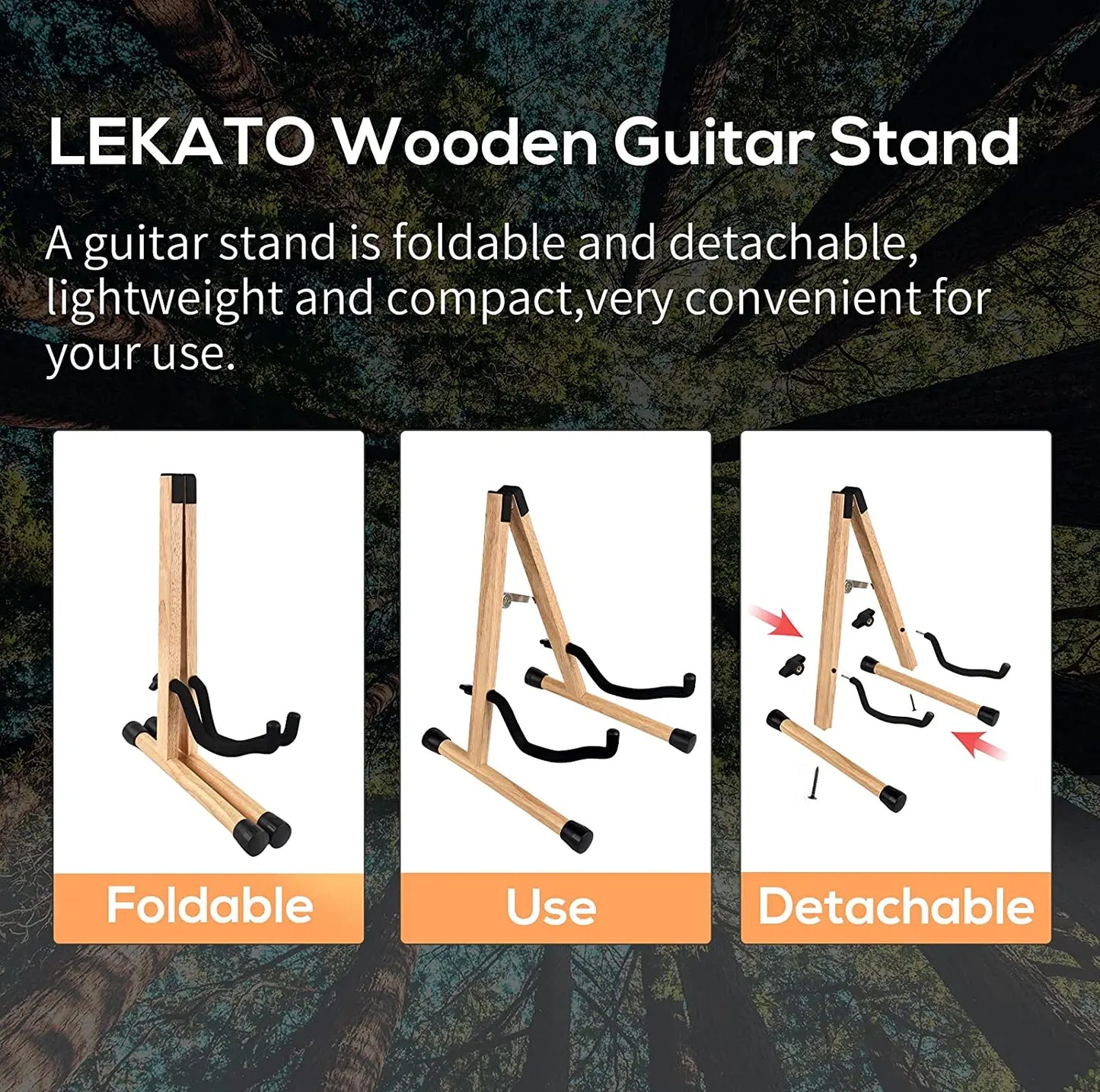 LEKATO Solid Wood Adjustable Electric Acoustic Guitar Bass Stand A-Frame Holder