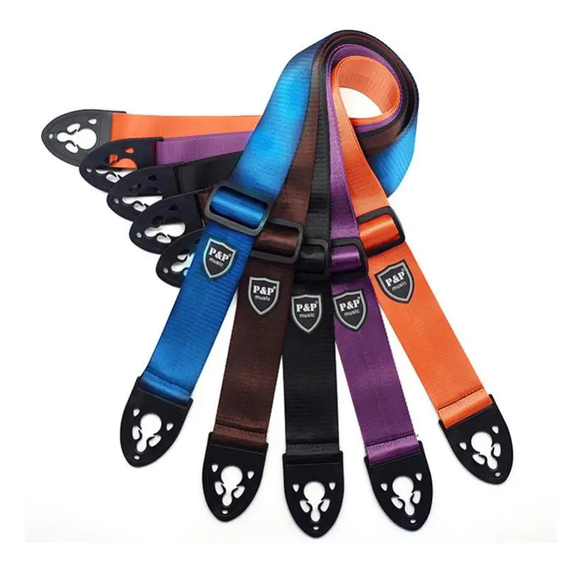 Adjustable Guitar Strap Pure Color Acoustic Folk Electric Guitar Belt with PU Leather Ends Tail Nail Buckle