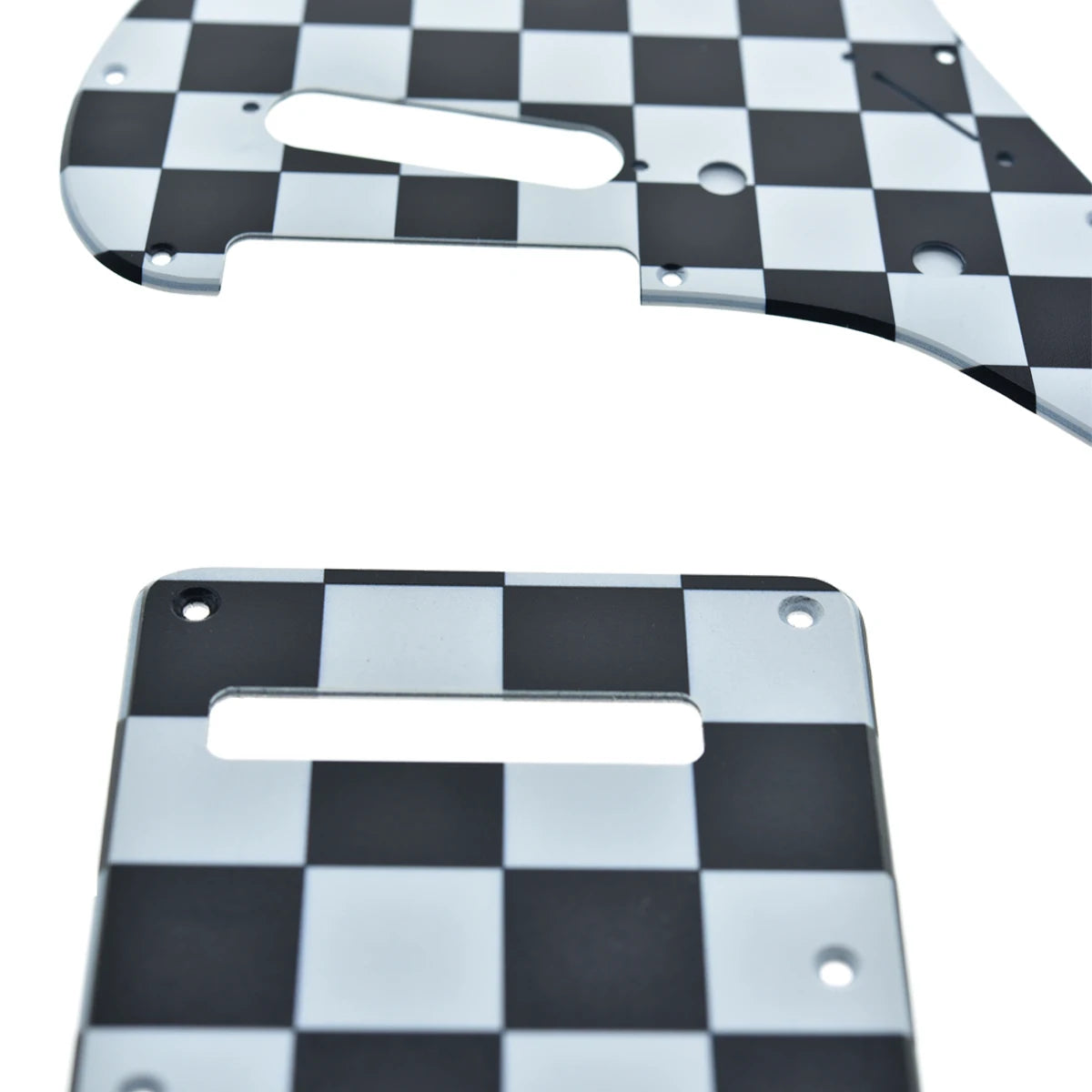 MiniGuitarBR Guitar Parts - ST Strat Guitar SSS Pickguard with Tremolo Trem Back Cover Back Plate for American Stratocaster Black/White Grid