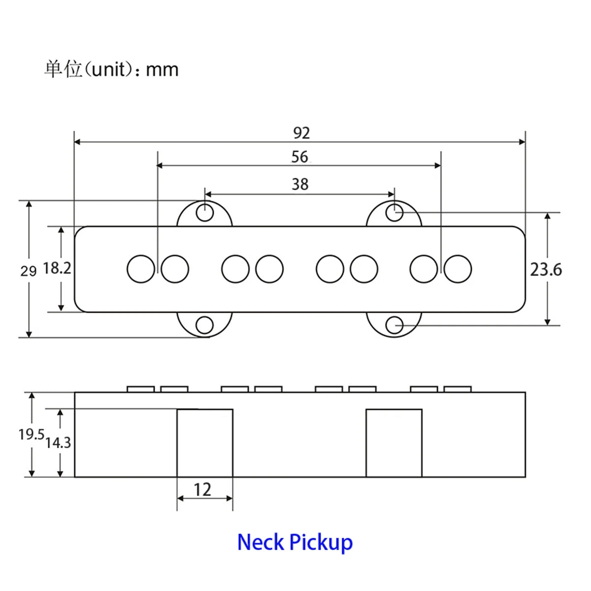 FLEOR Alnico 5 JB Pickup For 4 Strings Electric Bass Guitar, Neck or Bridge Pickup