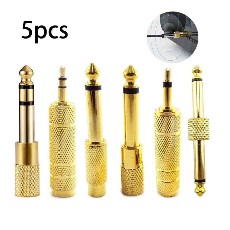 MiniGuitarBR Guitar Parts - 5pcs 6.35mm Plug to 3.5mm Jack Audio Headset Microphone Guitar Adapter 6.5mm Male to 3.5mm Female Converter Aux Cable