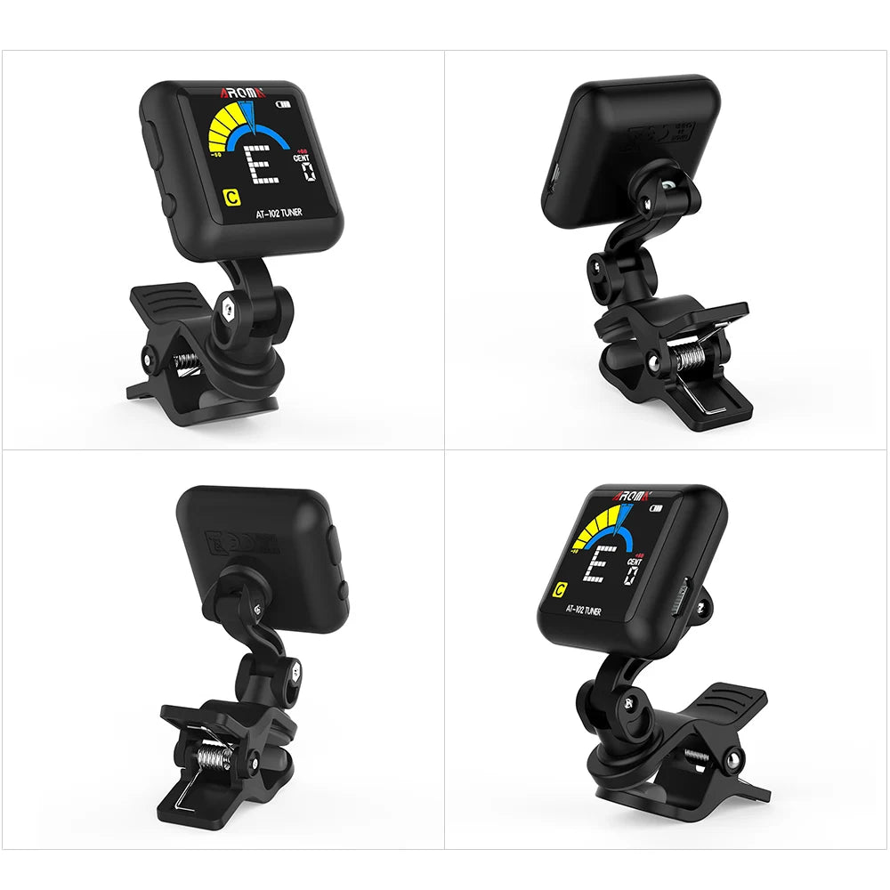 MiniGuitarBR Guitar Parts - AT-102 Rechargeable Clip-on Guitar Tuner Color Screen with Built-in Battery USB Cable for Chromatic Guitar Bass Ukulel