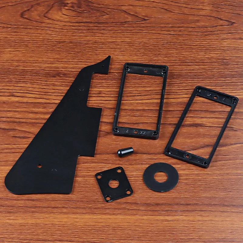 MiniGuitarBr Guitar Parts - 1Ply Black Pickguard Back Plate Screws Set & Humbucker Pickup Ring & Switch Ring Fit Les Paul Pickguard Replacement