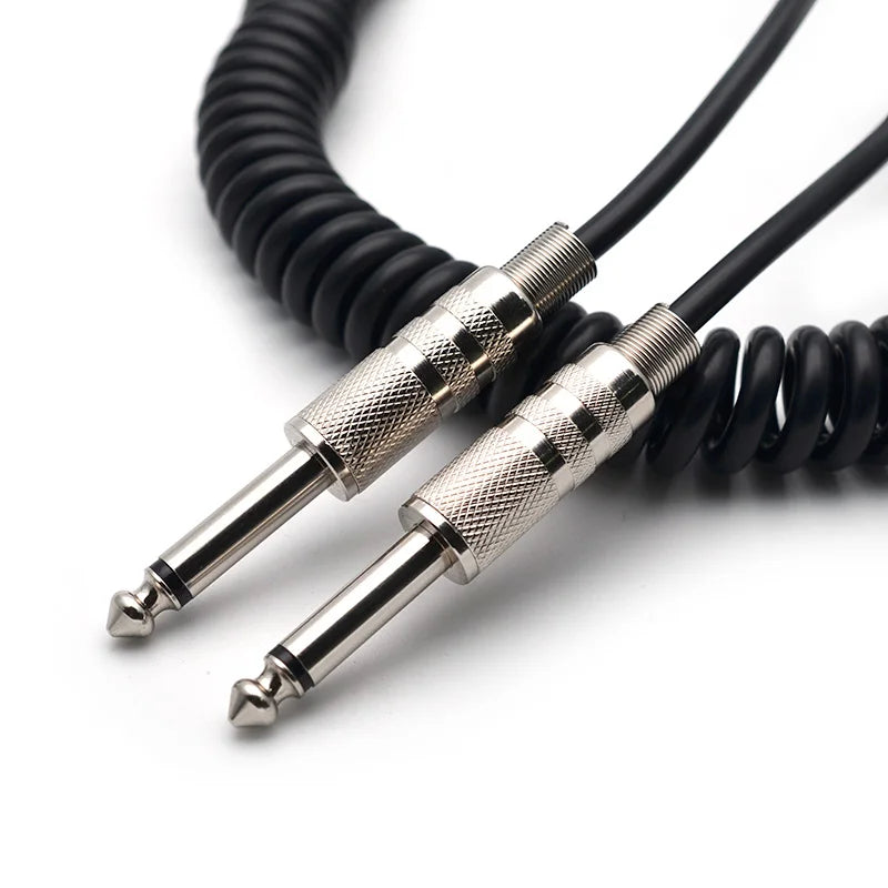 MiniGuitarBR Guitar Parts - Black Guitar Spring Cable 6.5mm to 6.5mm Male to Male Spring Audio Cable