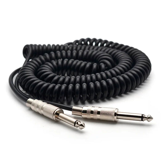 MiniGuitarBR Guitar Parts - Black Guitar Spring Cable 6.5mm to 6.5mm Male to Male Spring Audio Cable